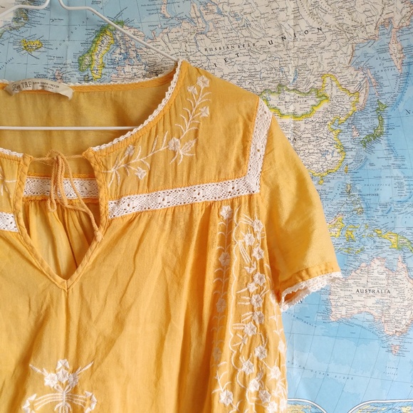 Zara Tops - Zara TRF Orange White Embroidered Tunic Blouse M